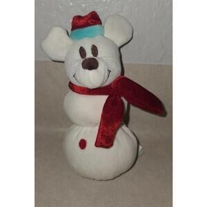 VTG Disney Store Mickey Mouse Santa Hat Snowman 7" Rattle Plush Christmas Rare